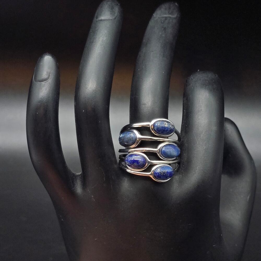 Lapis Lazuli Layered Ring Silver Tone Size 9 ATI BR China Blue Gemstone